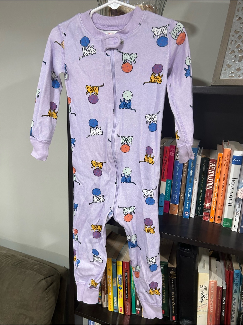 Hanna Andersson Lilac Cat Print Zip One-Piece